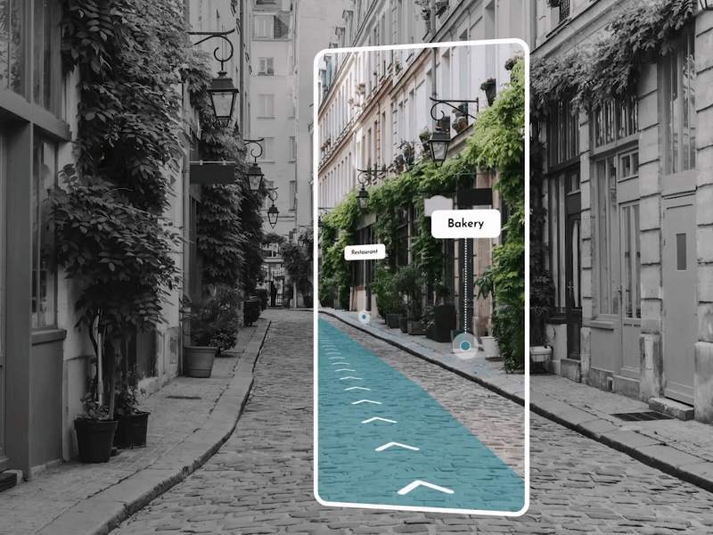 Augmented Reality Map Navigation Animation adobe xd ar ar maps augmented reality augmentedreality createwithadobexd daily 100 challenge daily ui dailyui futurism interface map navigation navigation menu product smart city ui ui design ux visual