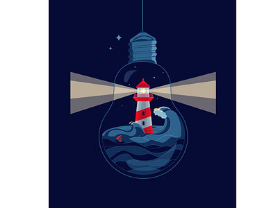 Find your way boat digital painting drawing illustration journal lamp lighthouse night poster sea shine vector vector illustration way webdesign website