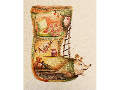 Farewell to Fall animal character colored pencils design fall house illustration mouse sock