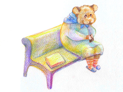 Granny hamster. animal character character design christmas colored pencils grandmother on the bench hamster illustration