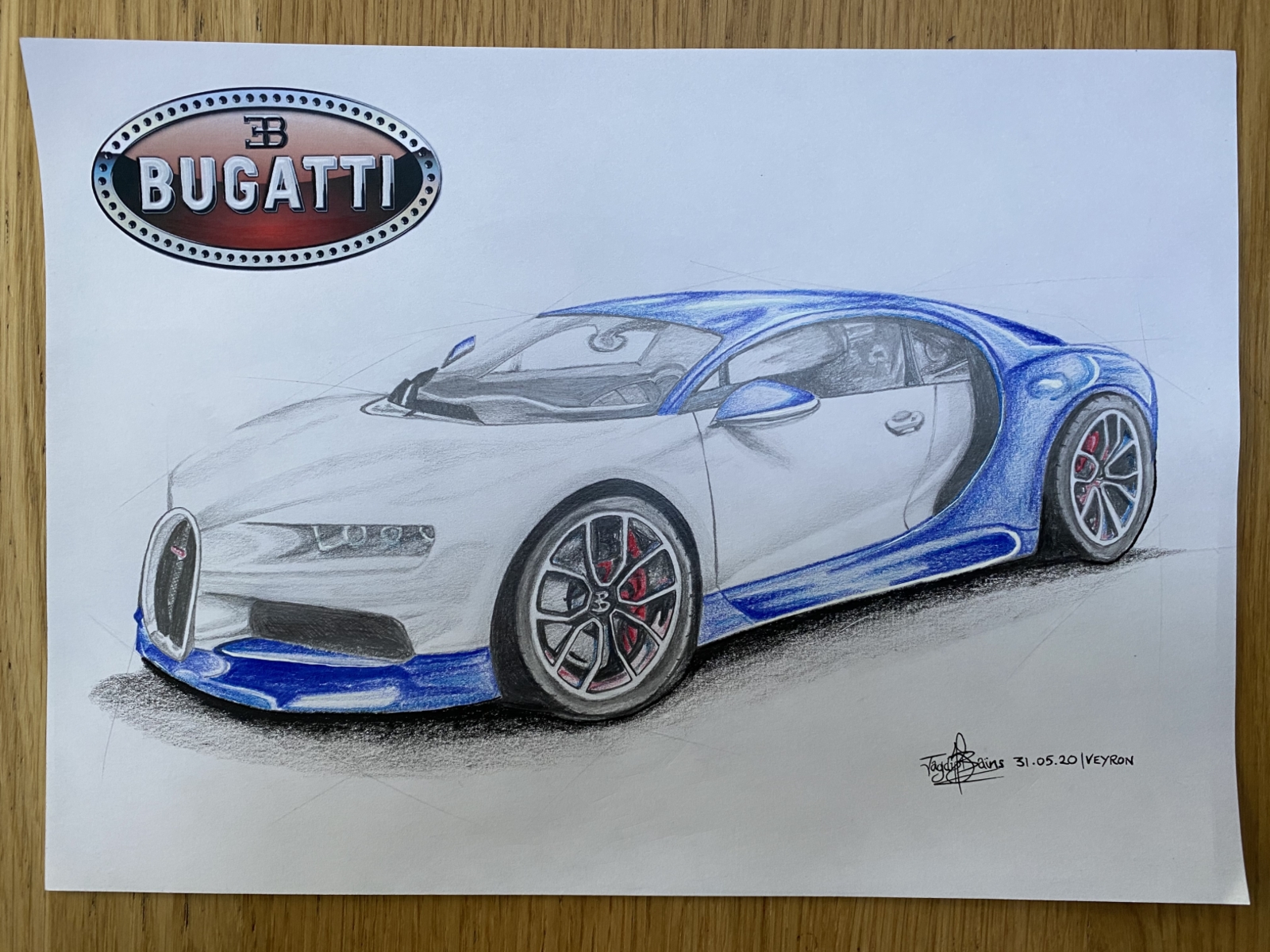 My ballpoint pen drawing of Bugatti Chiron. [4833x3408] : r/carporn