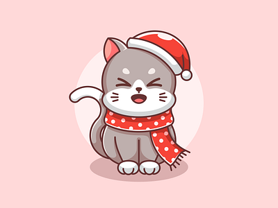 Cute cats with a scarf for Christmas and winter animal cartoon cat character christmas design fun funny illustration logo mascot wawadzgn winter