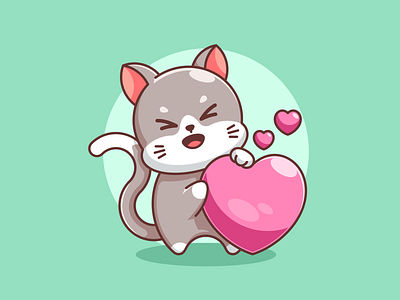 Cute cat with love heart animal cartoon cat character design fun funny happy heart illustration logo love mascot valentine wawadzgn
