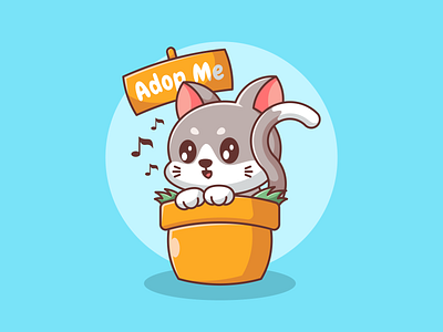 The cat is in the flowerpot adop animal cartoon cat character design flowerpot fun funny illustration logo mascot pet wawadzgn