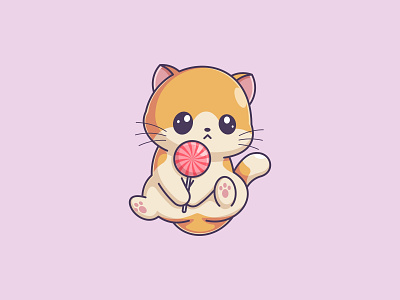 Lollipop animal candy cartoon cat character design fun funny illustration kitten logo lollipop mascot