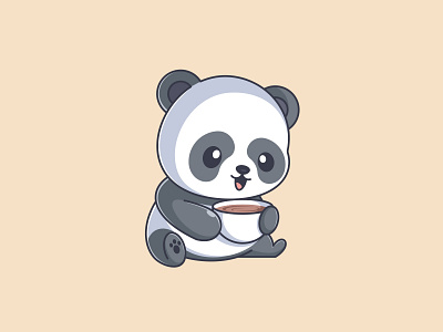 Drinking coffee animal cartoon coffee cute design drinking fun funny illustration kids logo mascot panda vector