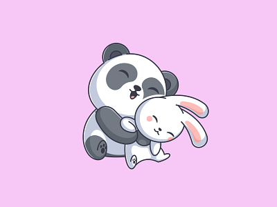 Hugging stuffed bunny animal bunny cartoon character cute design fun funny hugging illustration logo mascot panda toys vector
