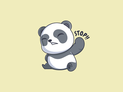 Says stop animal cartoon character design fun funny illustration kids logo mascot panda stop vector