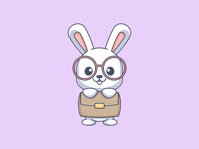 Cute bunny with briefcase and glasses animal briefcase bunny cartoon cute design fun funny glasses illustration logo rabbit vector work working