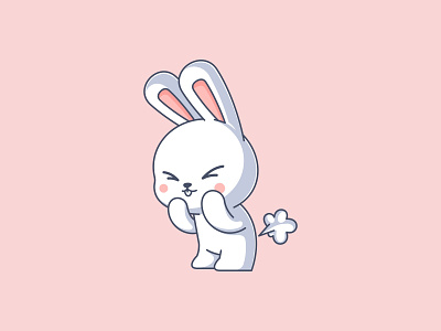 Farting animal bunny cartoon character cute design fart farting fun funny illustration kids logo rabbit vector