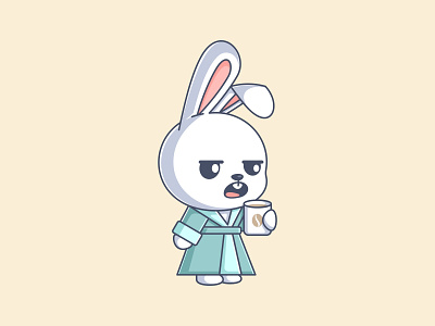 Drinking coffee animal bunny cartoon coffee cute design fun funny illustration logo mascot rabbit sticker vector