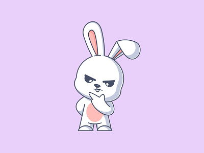 Thinking seriously animal bunny cartoon character design fun funny illustration kids logo mascot rabbit seriously thinking vector