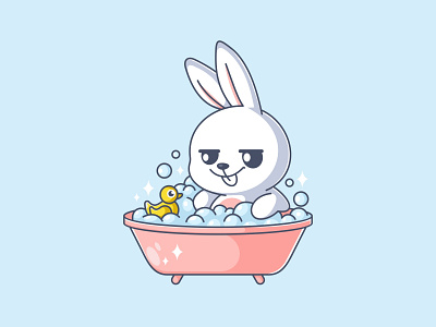 Bathtub with rubber duck animal bathtub bunny cartoon design duck fun funny illustration logo rabbit rubber duck vector