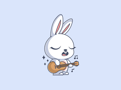 Playing guitar animal bunny cartoon design fun funny guitar illustration logo playing guitar rabbit vector