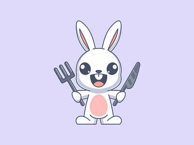 Ready to eat animal bunny cartoon design eat eating fun funny illustration logo rabbit vector