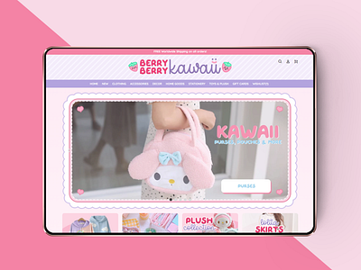 Berry Berry Kawaii Website Design branding design ecommerce feminine girly illustration logo shopify web design