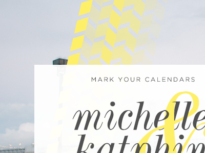 michelle & katphin chevron invitation pattern photo print save the date script typography wedding yellow