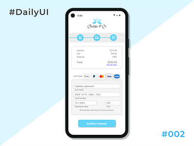 Daily UI 002 Credit Card Checkout 002 android android app design android design app appdesign checkout creditcard creditcardcheckout daily 100 challenge daily ui dailyui dailyuichallenge day002 design designoftheday figma googlepixel paymentscreen