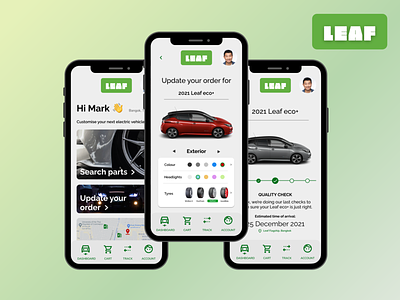 Leaf app design electric vehicle mobile ui