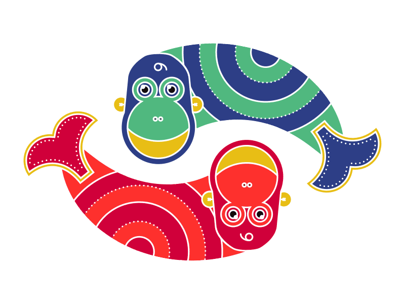 Year of The Monkey | #12 Pisces animation character character design fish gif illustration minimalism monkey vector year of the monkey zodiac zodiac sign