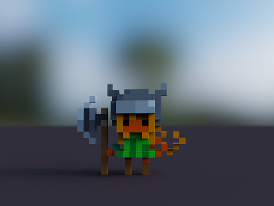 Cute voxel based warrior 3d voxelart