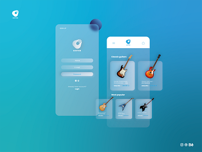 Geetar App - icon/Brand (UI/UX) app branding design ecommerce glass glassmorphism graphic design guitar icon logo minimal neumorphism trendy design ui uiux uiux design ux