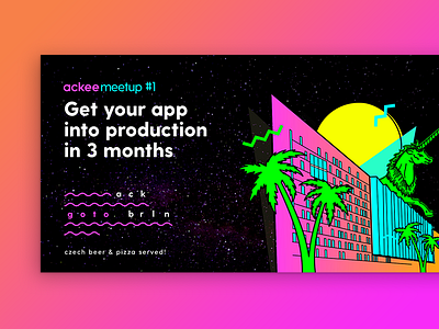 Ackee Meetup in Berlin 80s app colors flyer illustration mobile print retro shapes tropic unicorn vector