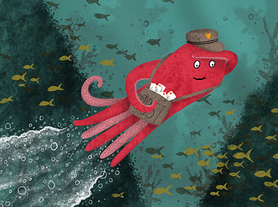 Speedy Postie childrens book illustration illustration illustrator octopus procreate sea underwater