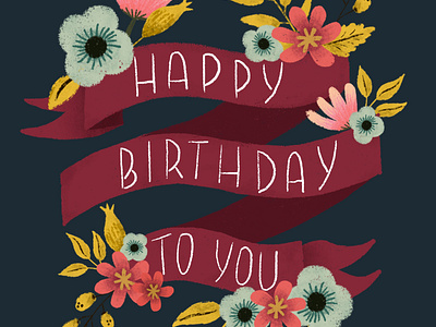 Happy Birthday Banner flowers greetings card illustration illustrator spd surface pattern design