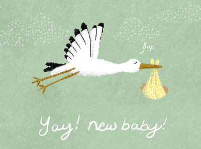 New Baby Crane art licensing baby bird crane greetings card illustration illustrator new baby procreate spd surface pattern design