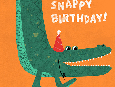 Snappy Birthday animal art animal illustration birthday birthday card childrens art crocodile greetingcard greetings card illustration illustrator orange procreate