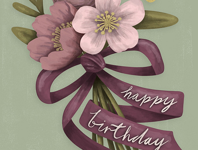 Birthday Flower Bouquet On Mint birthday flowers greetings card illustration illustrator procreate surface pattern design