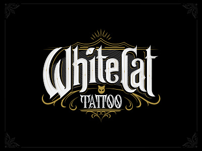 White Cat Tattoo brand branding digitalart font font design illustration lettering logotipe tattoo design typography vector vector art