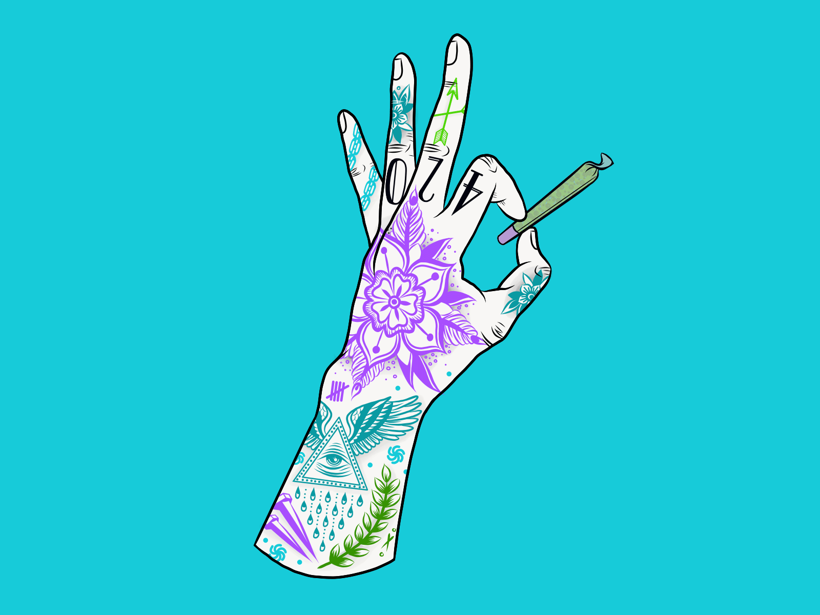 420 ART PRINT STICKER 420 anatomy blue gif hand illustator illustration photoshop procreate tattoo