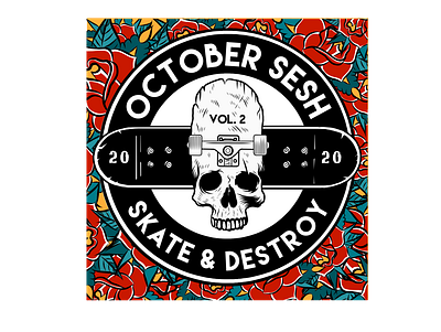 SKATE & DESTROY sticker custom dark event flovers illustration illustrator photoshop procreate punks rock rose square sticker