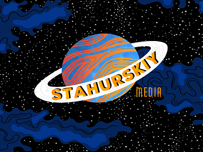 Planet logo remastered black blue cosmos film galaxy illustration logo neon orange planet production universe