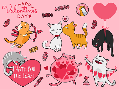 Valentines cats stickers candies cat catillustration heart illustration illustrator love pink red stickers valentine valentines valentines day