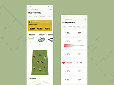 Sports club App Dashboard app dashboard sports club app ui ux design