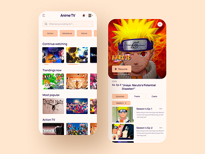 Anime Tv anime app design genres mobileapp mobiledesign tv ui ux