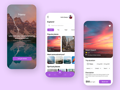 Trip booking app app design designer mobileapp mobiledesign trips ui ux