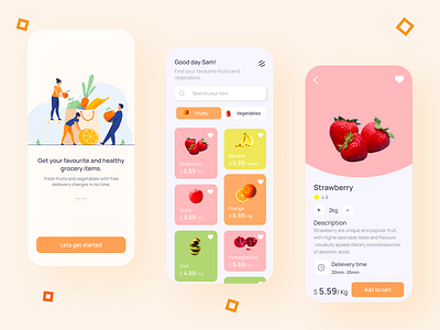 Grocery app app design designer fruits illustration mobileapp mobiledesign ui ux vector vegetables