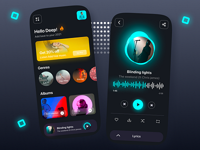 Music player UI app dark mode dark ui darktheme design designer mobileapp mobiledesign musicplayer ui ux vector