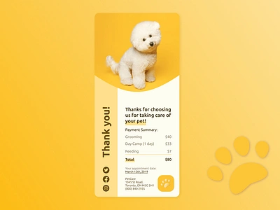 Daily UI 017 – Email Receipt 017 cat dailyui dailyui017 dailyuichallenge dog email email receipt pet pets receipt store ui ux warm yellow