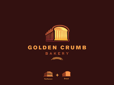 Golden Crumb Bakery Logo bakery branding bread design graphic design greece icon illustrator logo logo design minimal parthenon vector