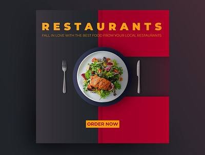 Restaurants black chicken dish drop shadow food order now red restaurants salad social media social media post tasty