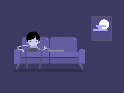 On the Sofa character design flat design illustration purple sofa
