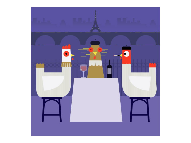 3 French Hens 12 days of christmas animation cafe christmas festive france french gif hens humour motion graphics paris