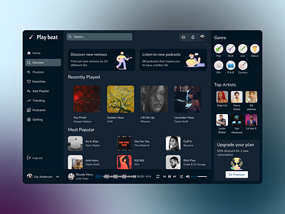 Play beat(music player app) product design ui ux web design