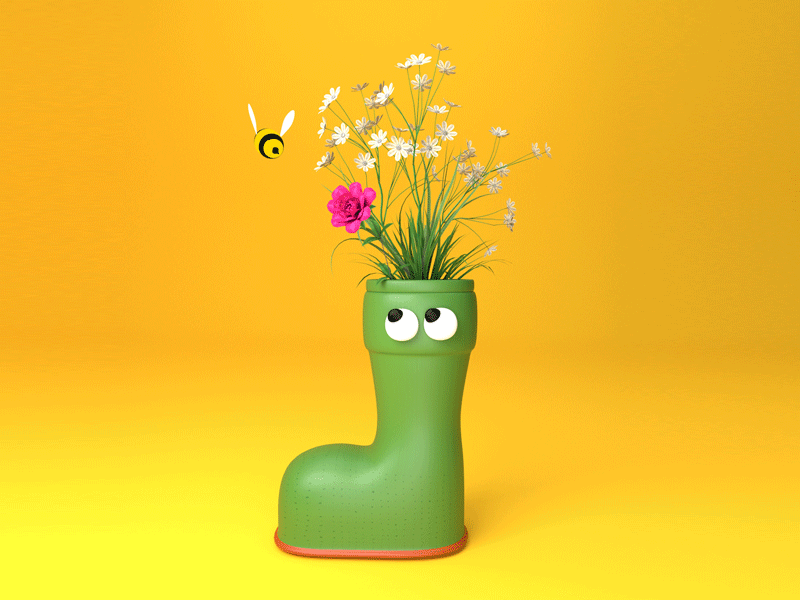 Wellybee 3d art animation bees c4d character flowers yellow