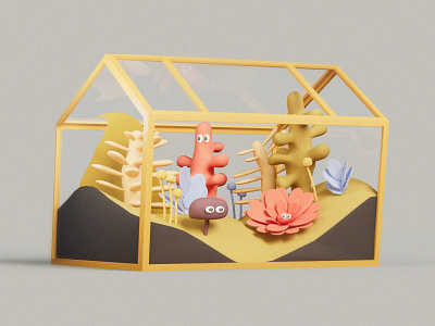 Digital Terrarium 3d character illustration